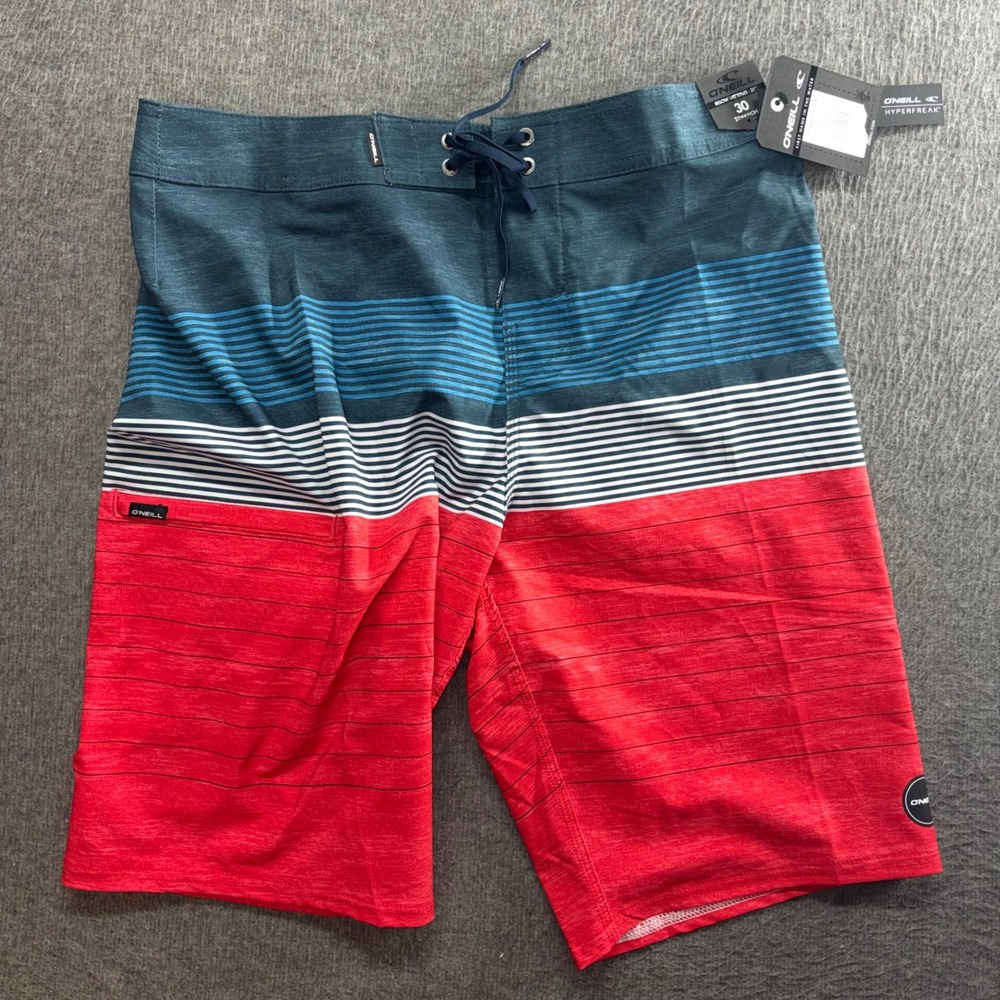 ONeill Hyperfreak Heist Board Shorts Mens 30 Red White Blue Striped SP0106011